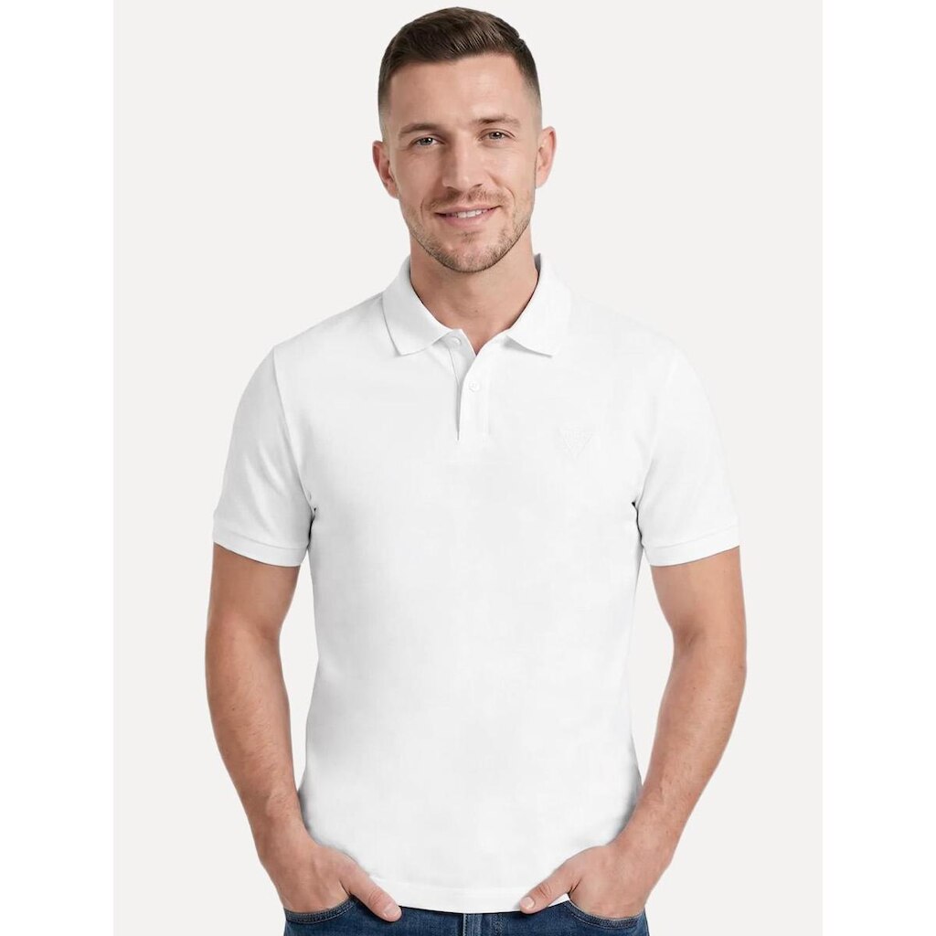 Polo Guess Masculina Piquet Chest Embroidery Logo Branca