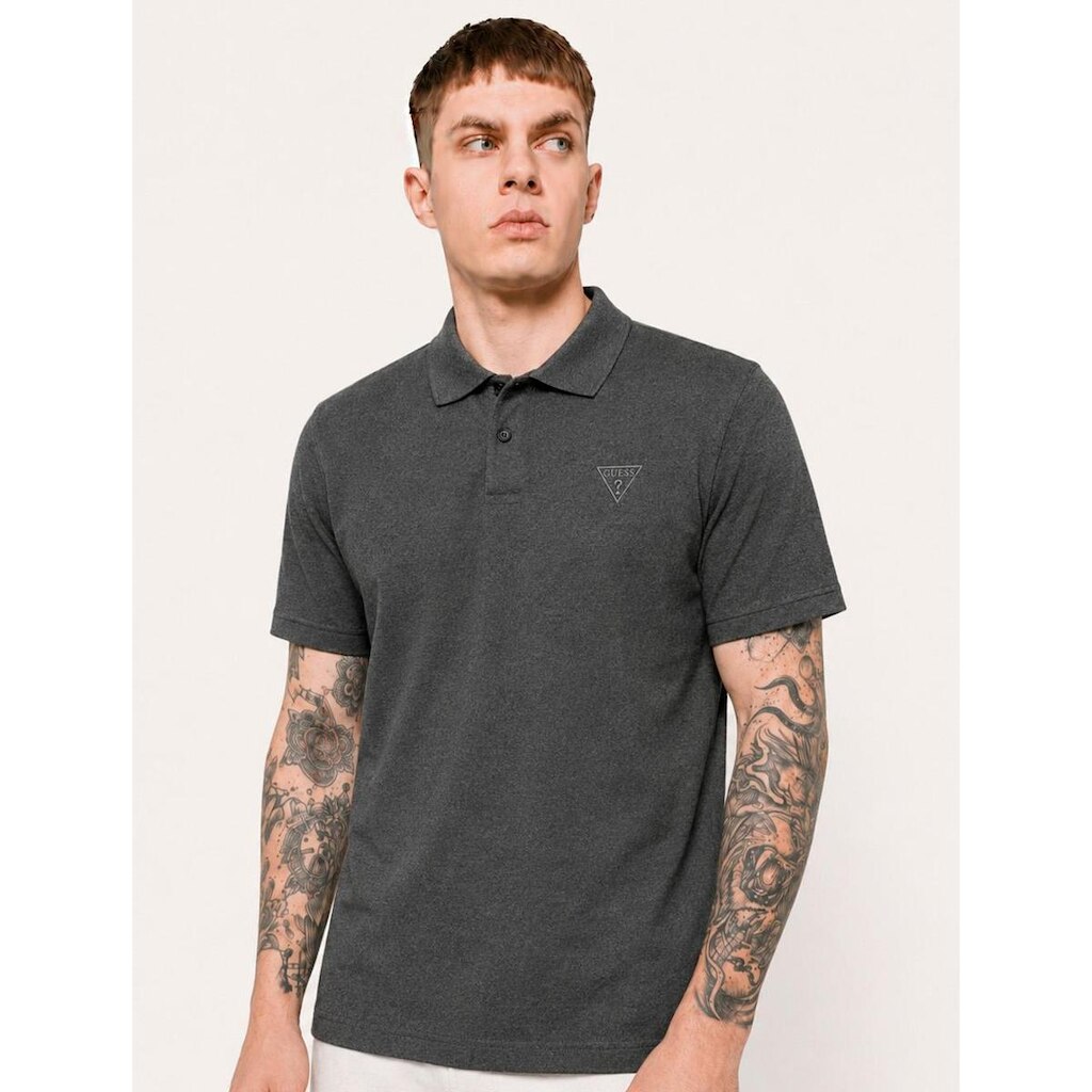 Polo Guess Masculina Piquet Chest Embroidery Logo Cinza Escuro