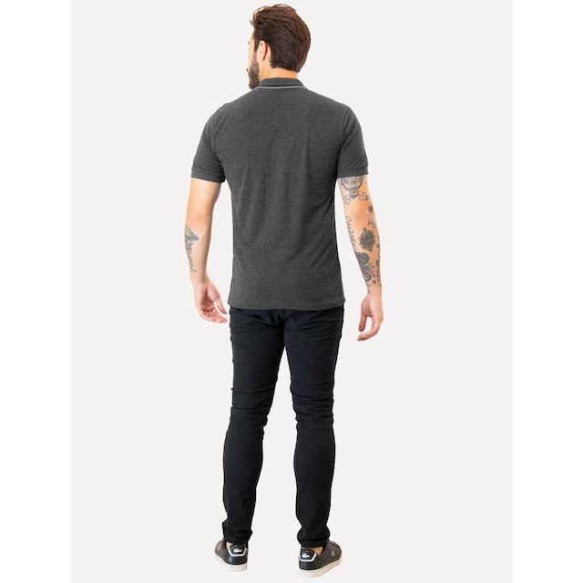 Polo Guess Masculina Piquet Friso Bordado Cursivo Cinza Escuro Mescla