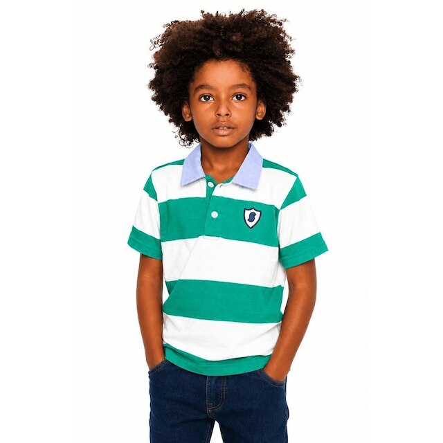 Polo Infantil Menino Listrada Alphabeto Off White e Verde