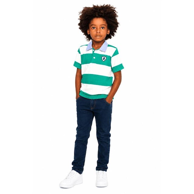 Polo Infantil Menino Listrada Alphabeto Off White e Verde