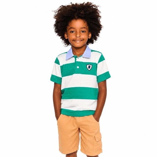 Polo Infantil Menino Listrada Alphabeto Off White e Verde