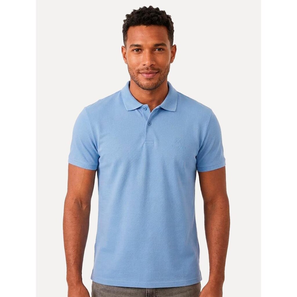 Polo John John Masculina Light Transfer Azul Claro