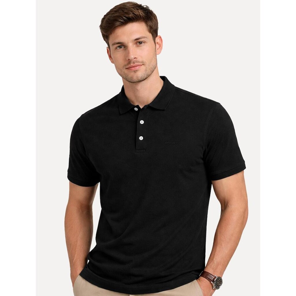 Polo John John Masculina Silm Fit New Simple Light Button Preta