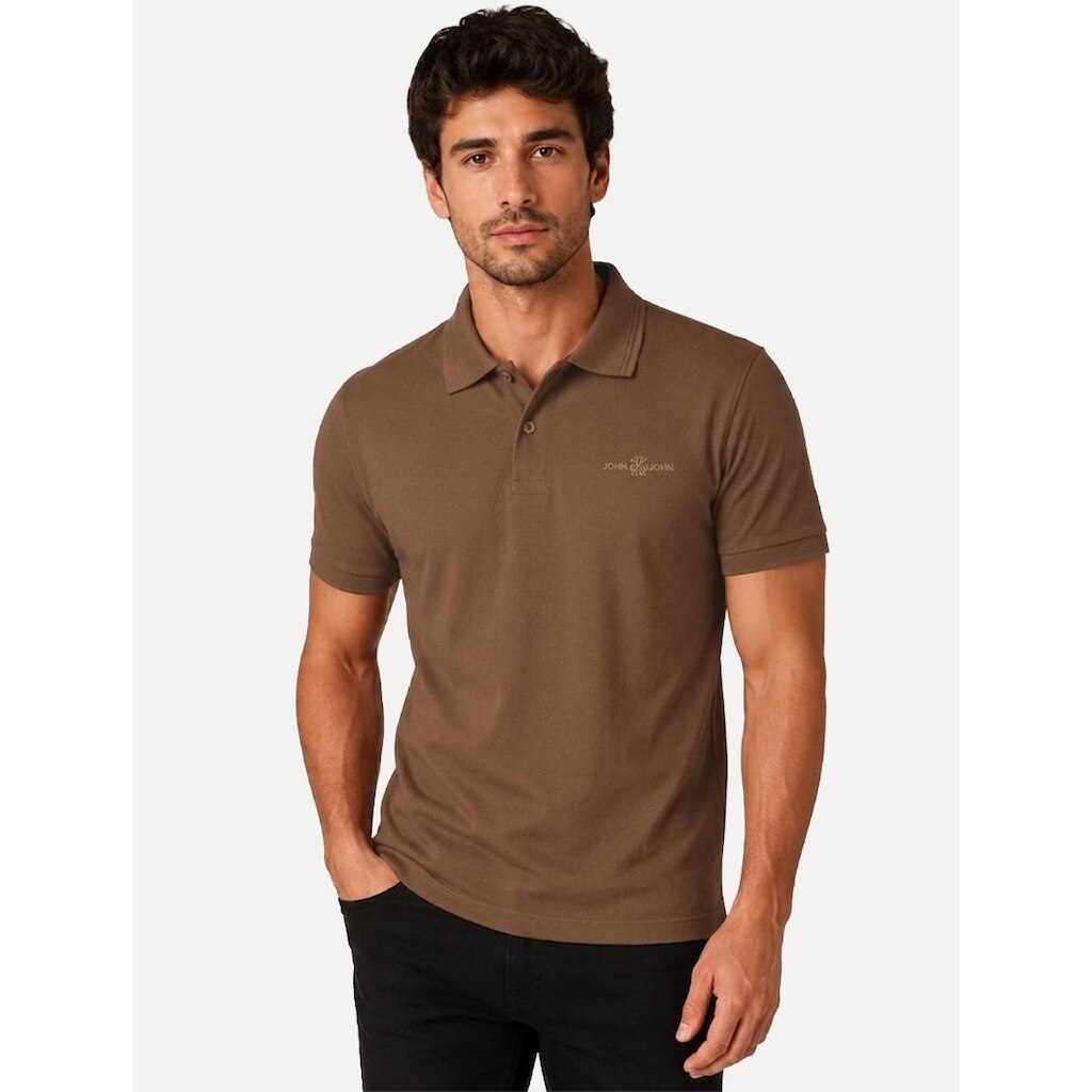 Polo John John Masculina Slim Fit HIgh Mono Marrom Médio