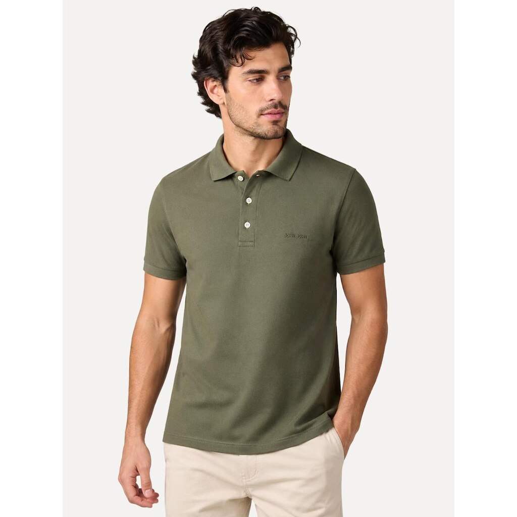 Polo John John Masculina Slim Fit New Simple Basic Verde Militar