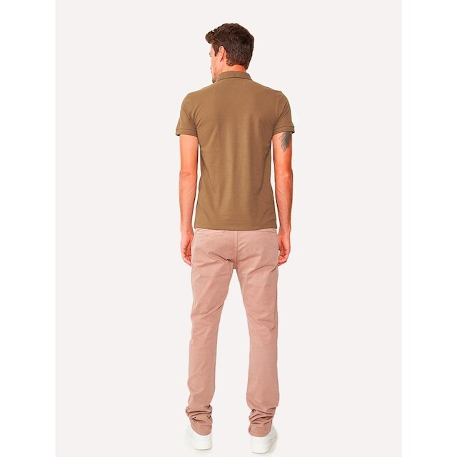 Polo King & Joe Masculina Piquet Slim Logo Marrom Ocre