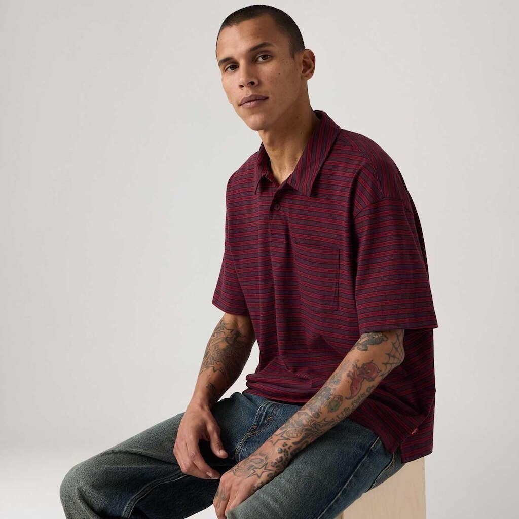 Polo Levi's Finn Boxy Listrada Vinho Manga Curta Masculina