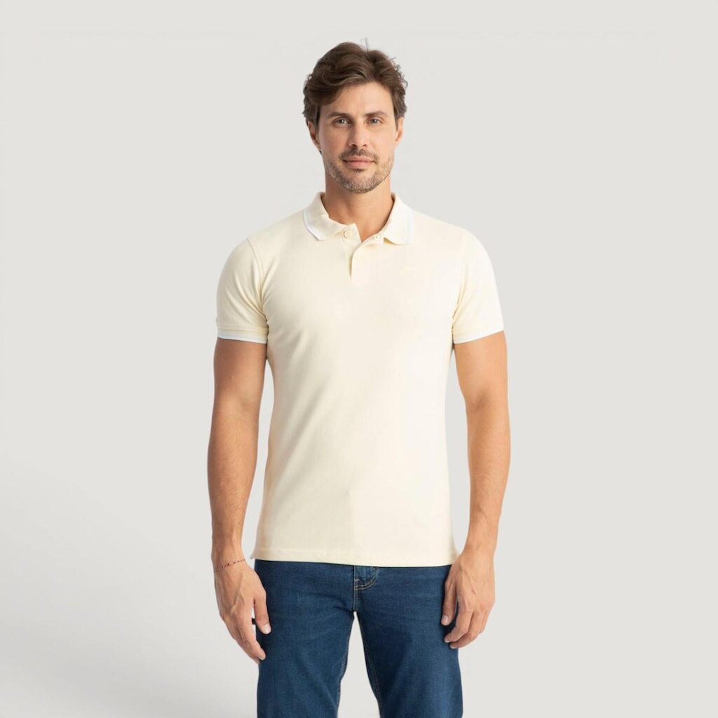 Polo Levi's Slim Housemark Off White Manga Curta Masculina