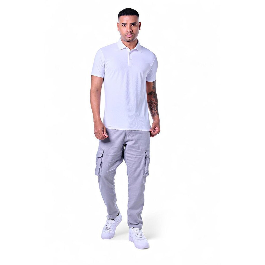 Polo Masculina Botão Jackard Premium Poliamida Respirável Pacific Blue