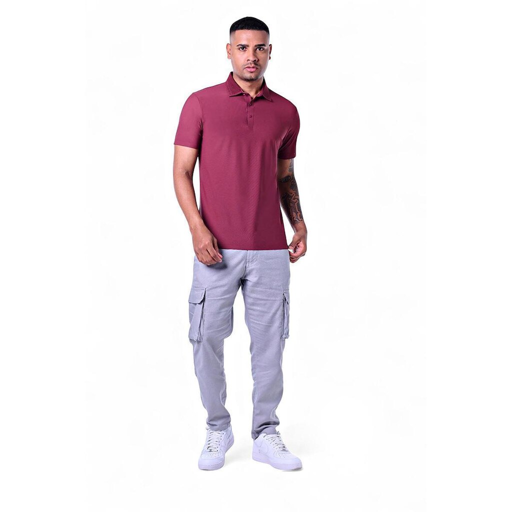 Polo Masculina Botão Jackard Premium Poliamida Respirável Pacific Blue