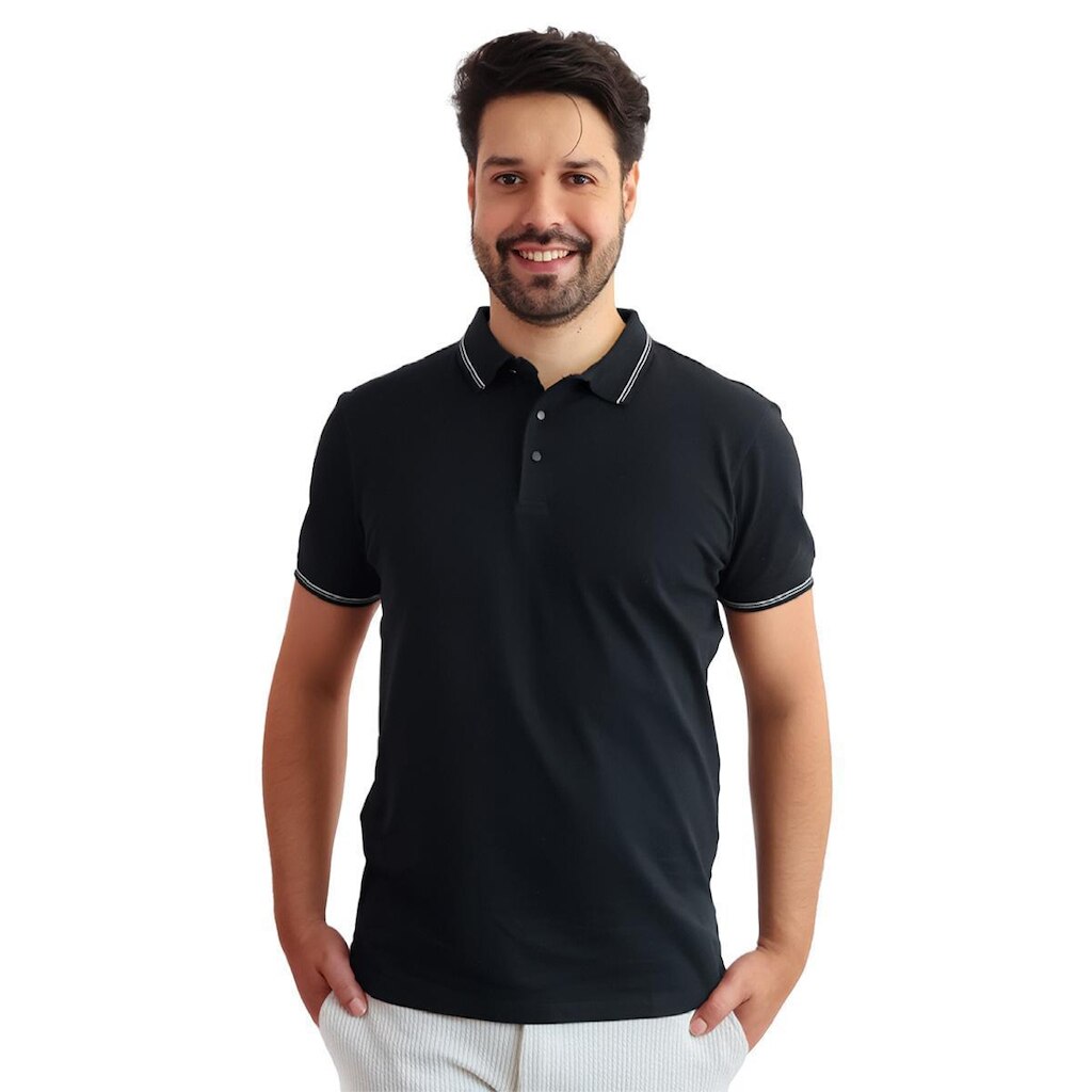 Polo Masculina Casual Com Friso Na Gola