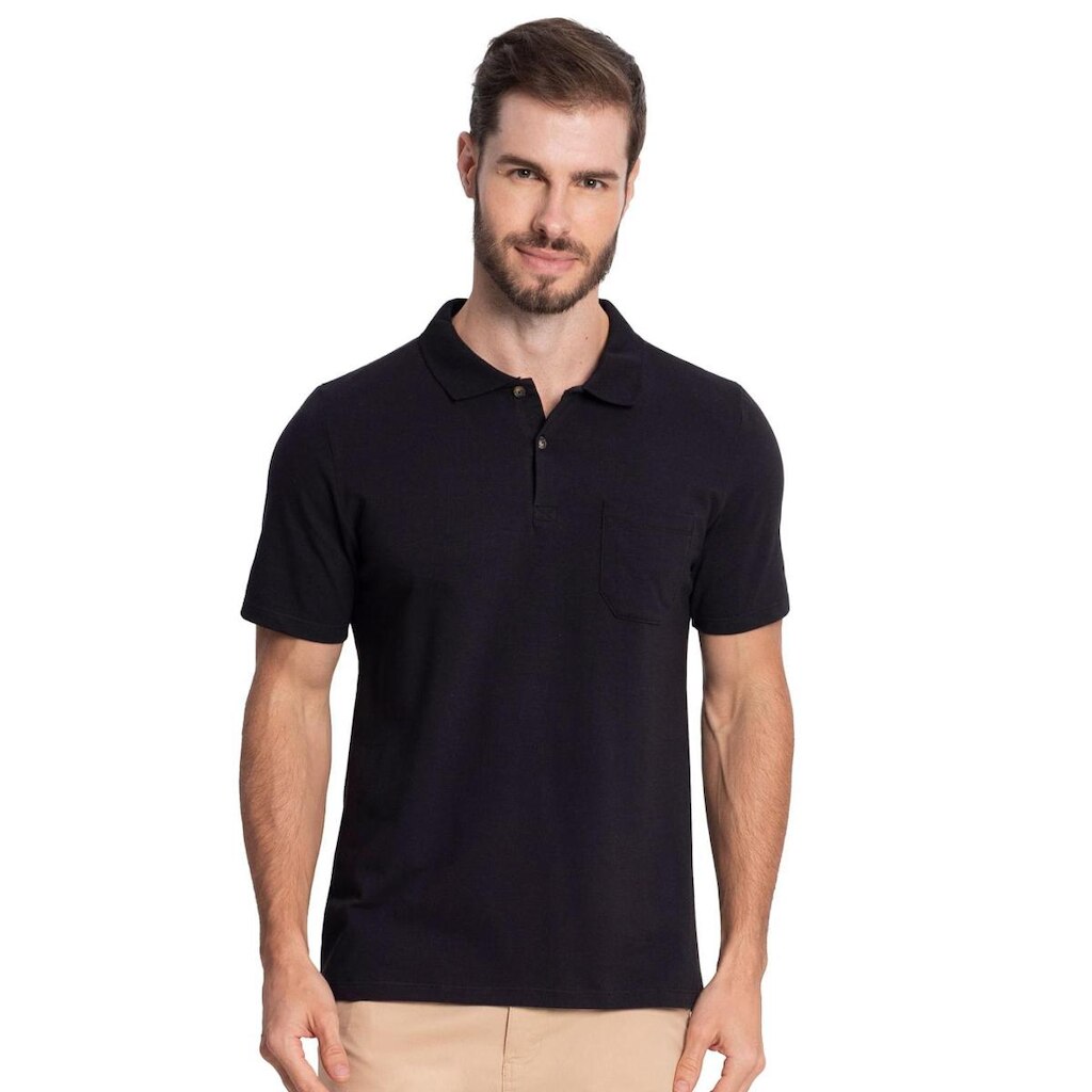 Polo Masculina Com Bolso Cotton Leve Diametro Preto
