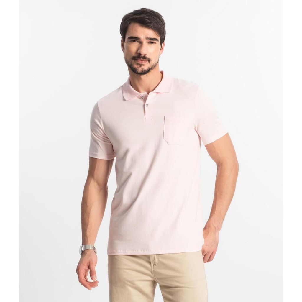 Polo Masculina Com Bolso Cotton Leve Diametro Rosa