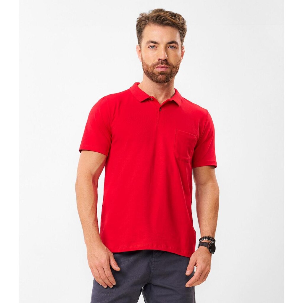 Polo Masculina Com Bolso Cotton Leve Diametro Vermelho