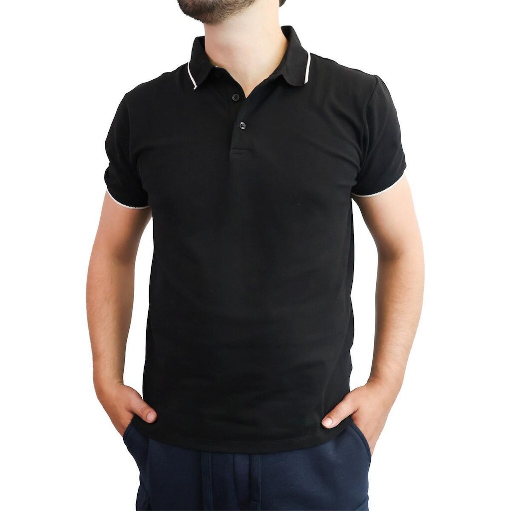 Polo Masculina Com Friso Na Gola