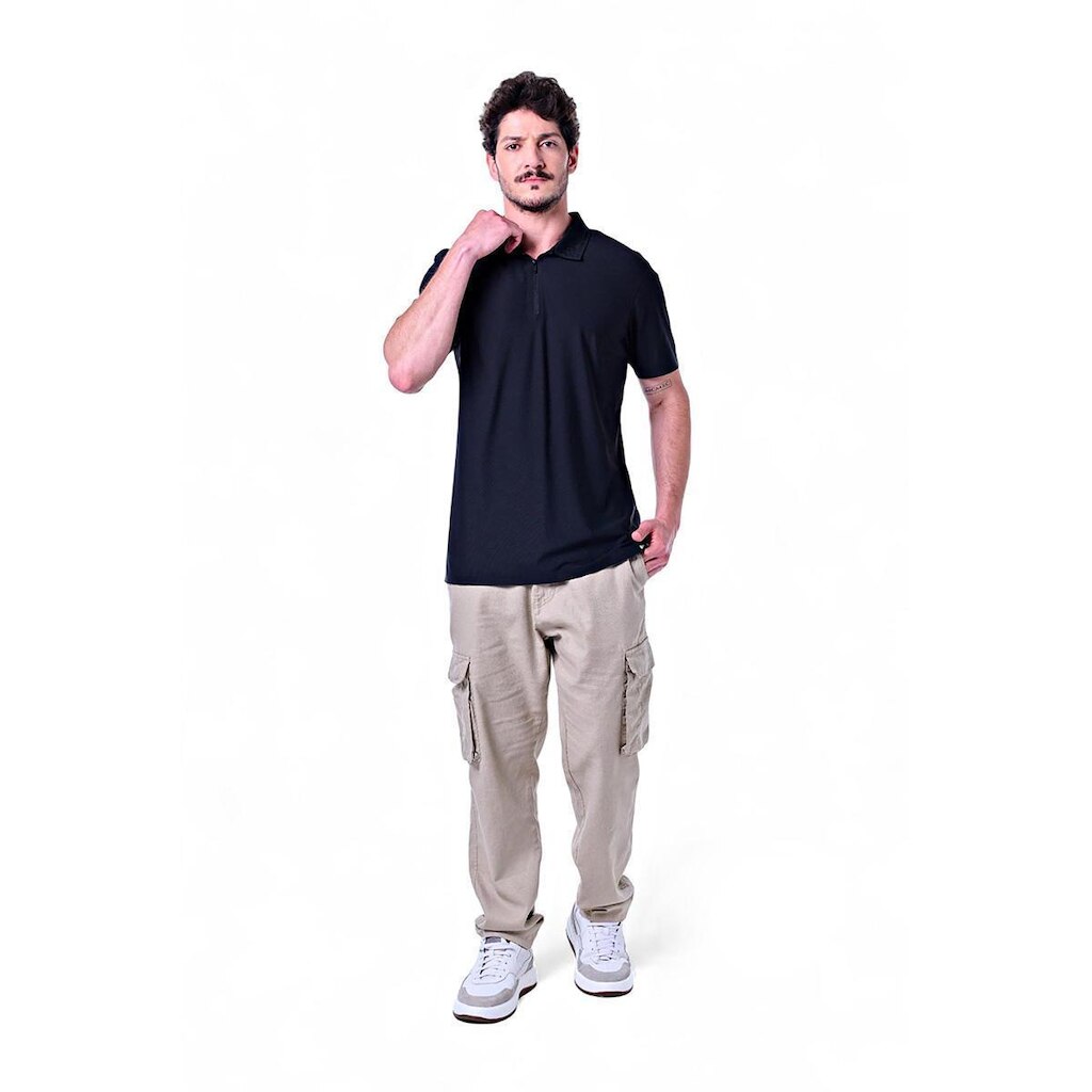 Polo Masculina Com Zíper Jackard