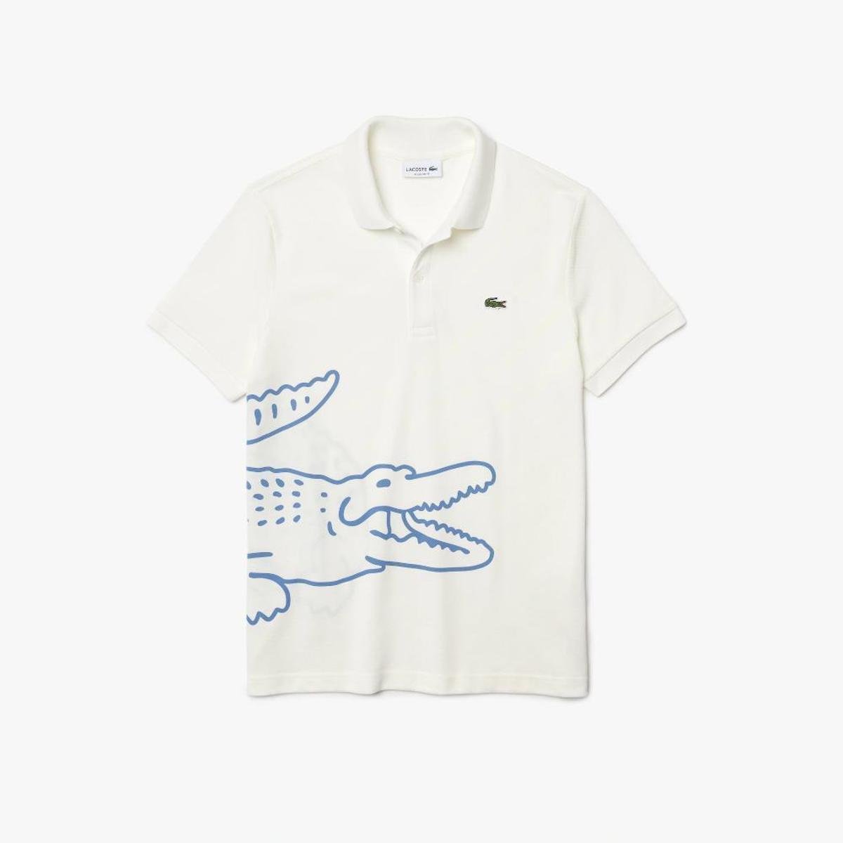 Polo masculina Lacoste Regular Fit em piqué de algodão com estampa