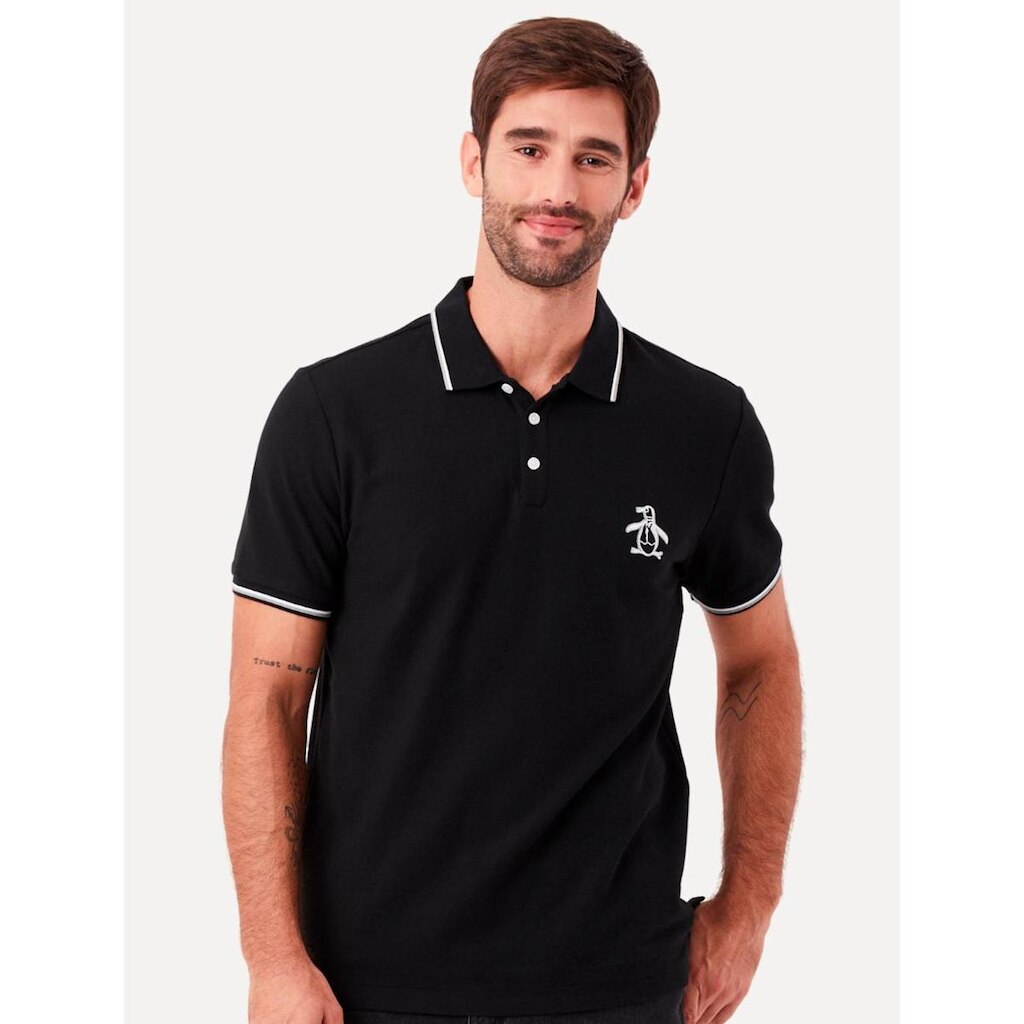 Polo Original Penguin Masculina Piquet Lisa Friso Mega Patch Preta
