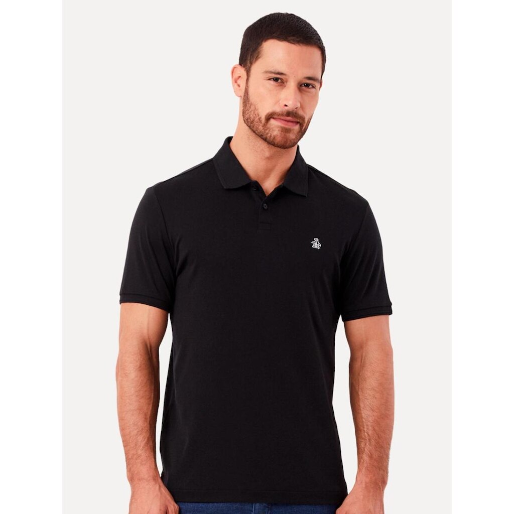 Polo Original Penguin Masculina Piquet Lisa Patch Preta