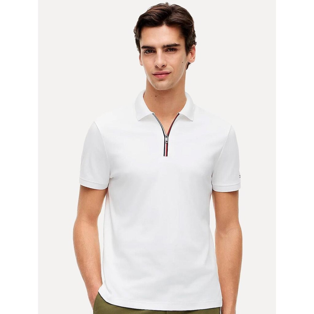 Polo Tommy Hilfiger Masculina Malha Liquid Cotton Zip Branca