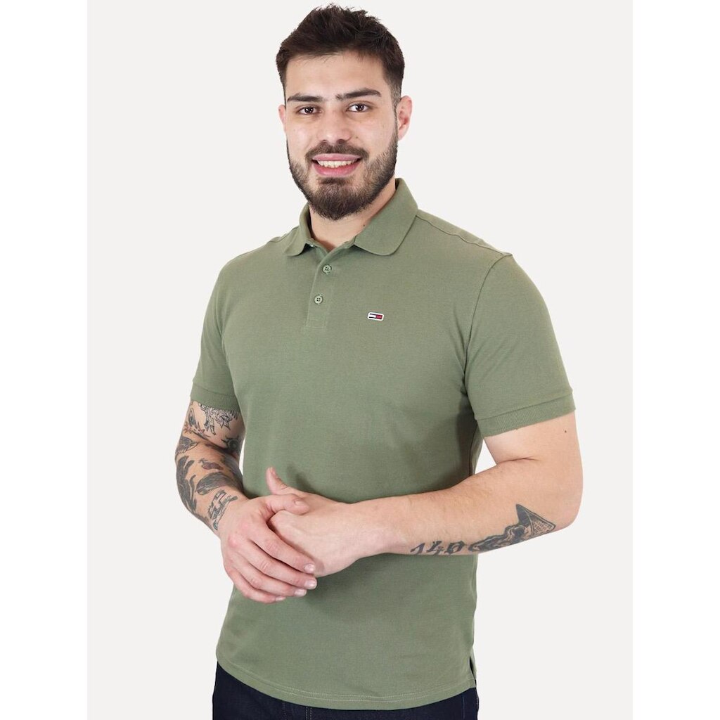 Polo Tommy Hilfiger Masculina Piquet Regular Placket Verde Militar