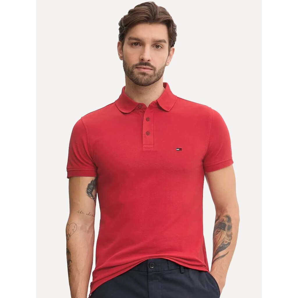 Polo Tommy Hilfiger Masculina Piquet Regular Placket Vermelha ABDM0DM20676 TJXNL