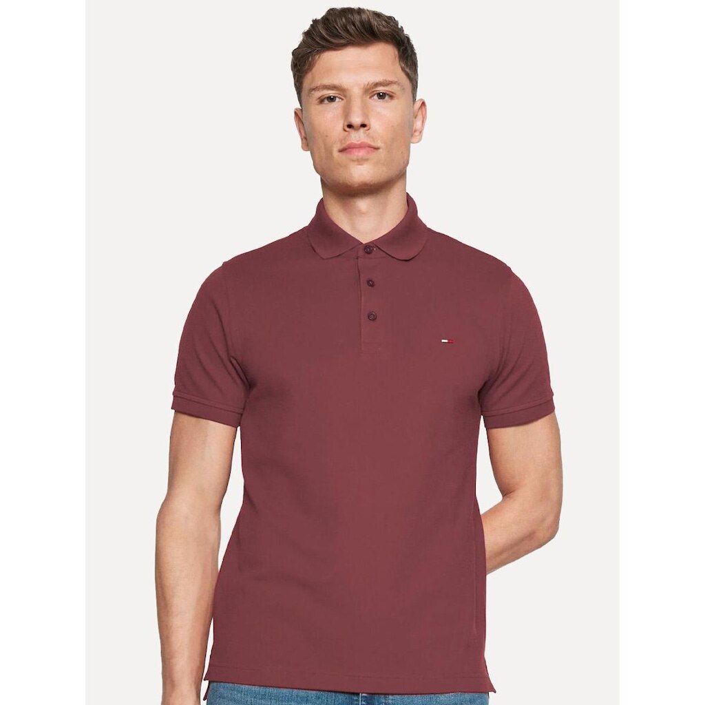 Polo Tommy Hilfiger Masculina Piquet Regular Placket Vermelho Escuro
