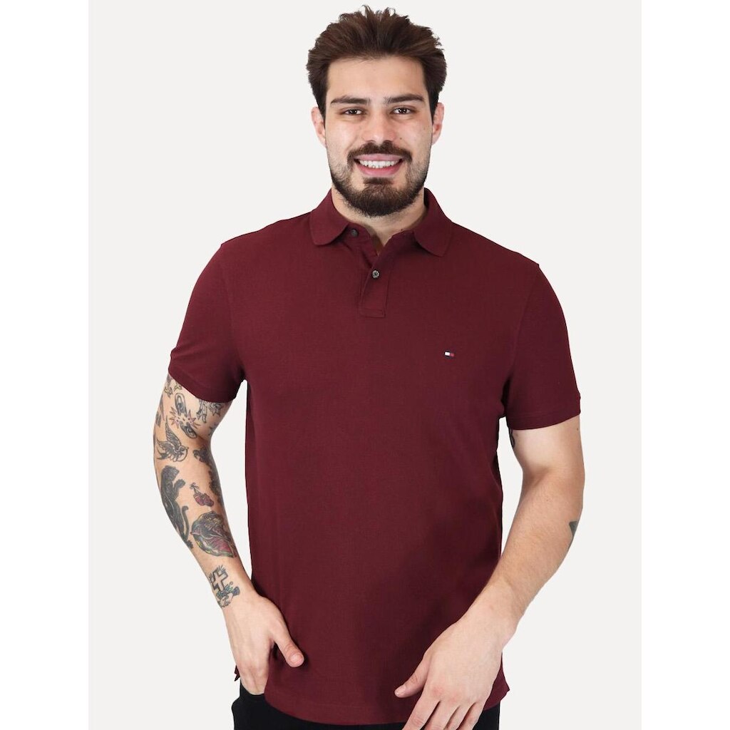 Polo Tommy Hilfiger Masculina Regular Piquet 1985 Bordô