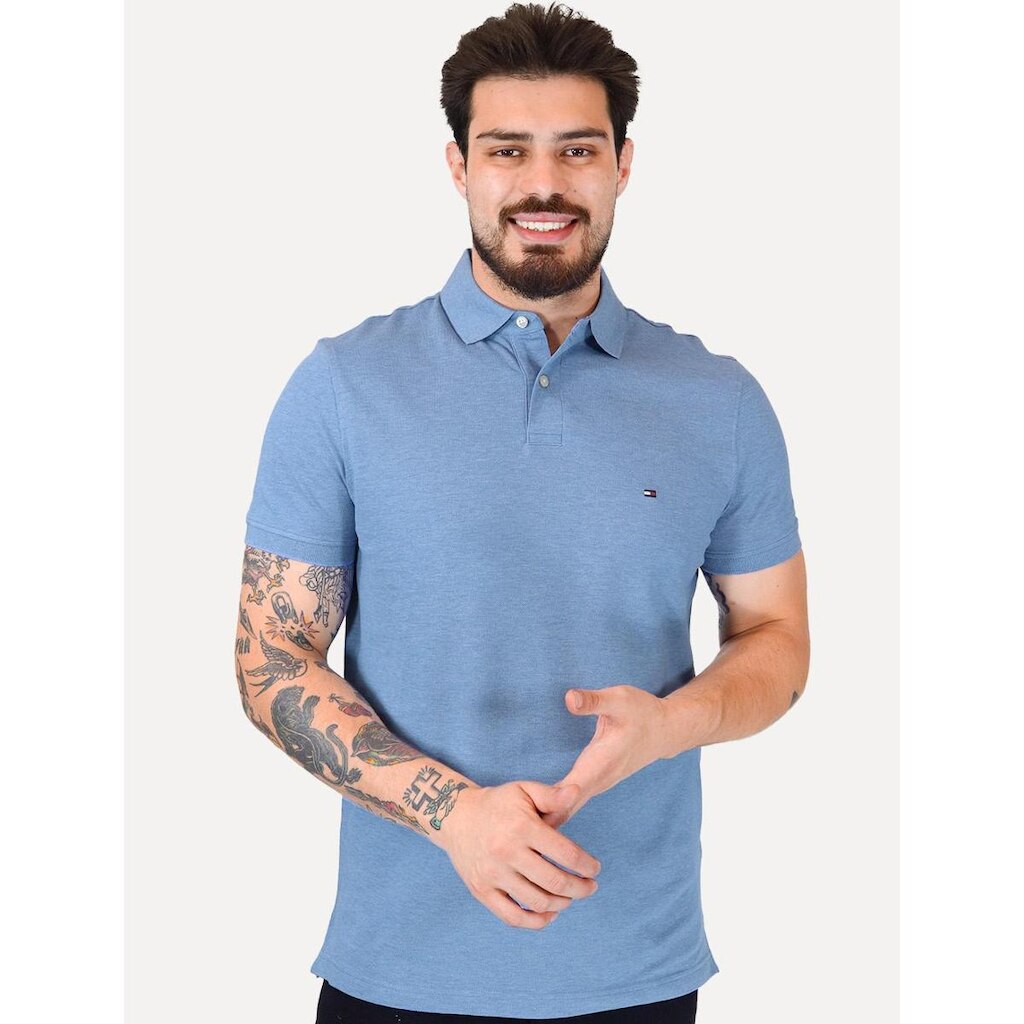 Polo Tommy Hilfiger Masculina Regular Piquet 1985 Spell Azul