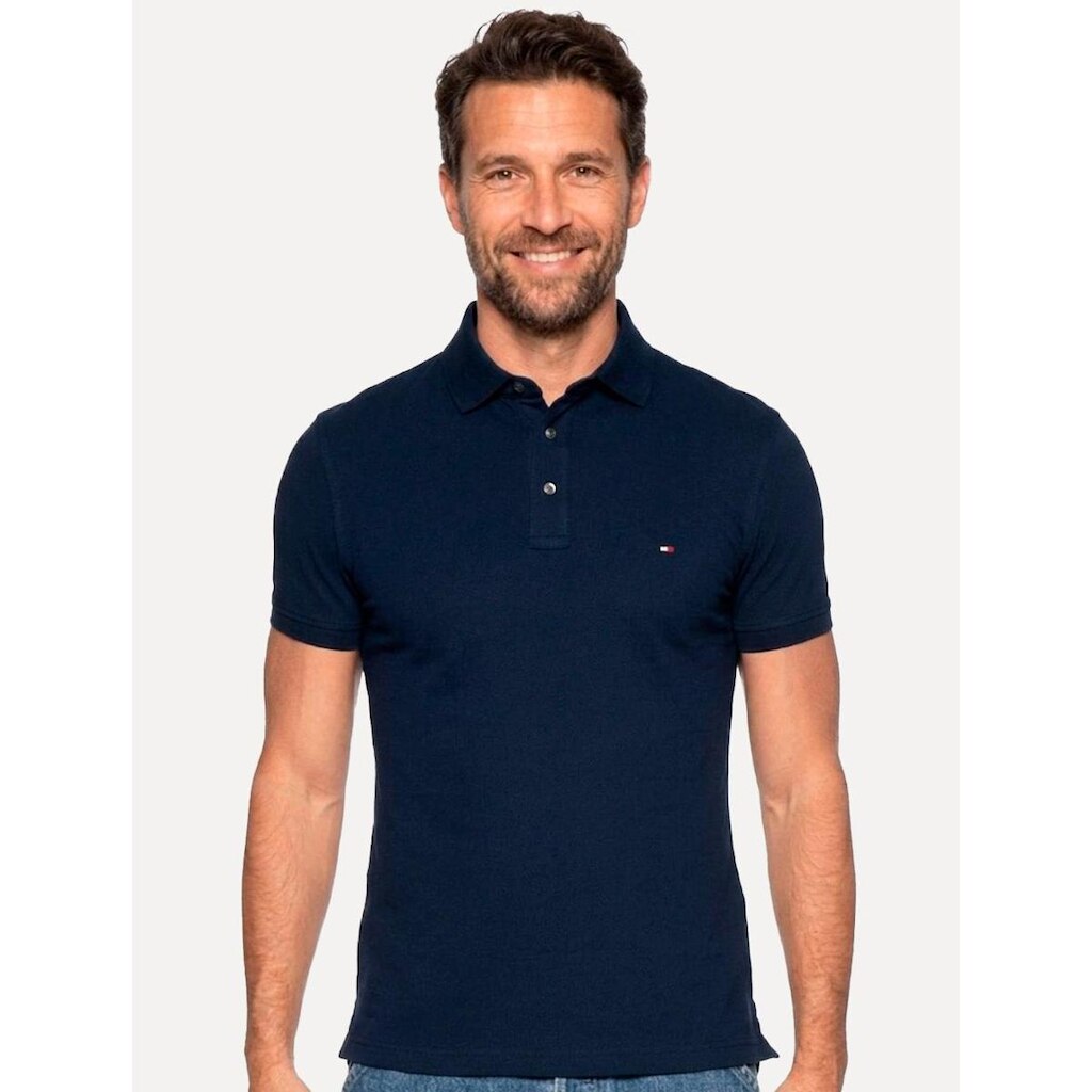 Polo Tommy Hilfiger Masculina Slim Piquet 1985 Azul Escuro