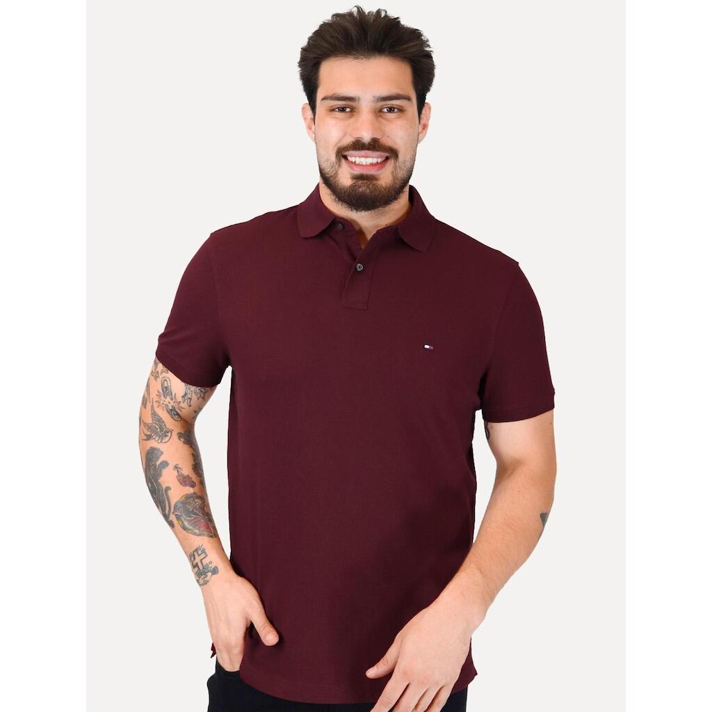 Polo Tommy Hilfiger Masculina Slim Piquet 1985 Bordô