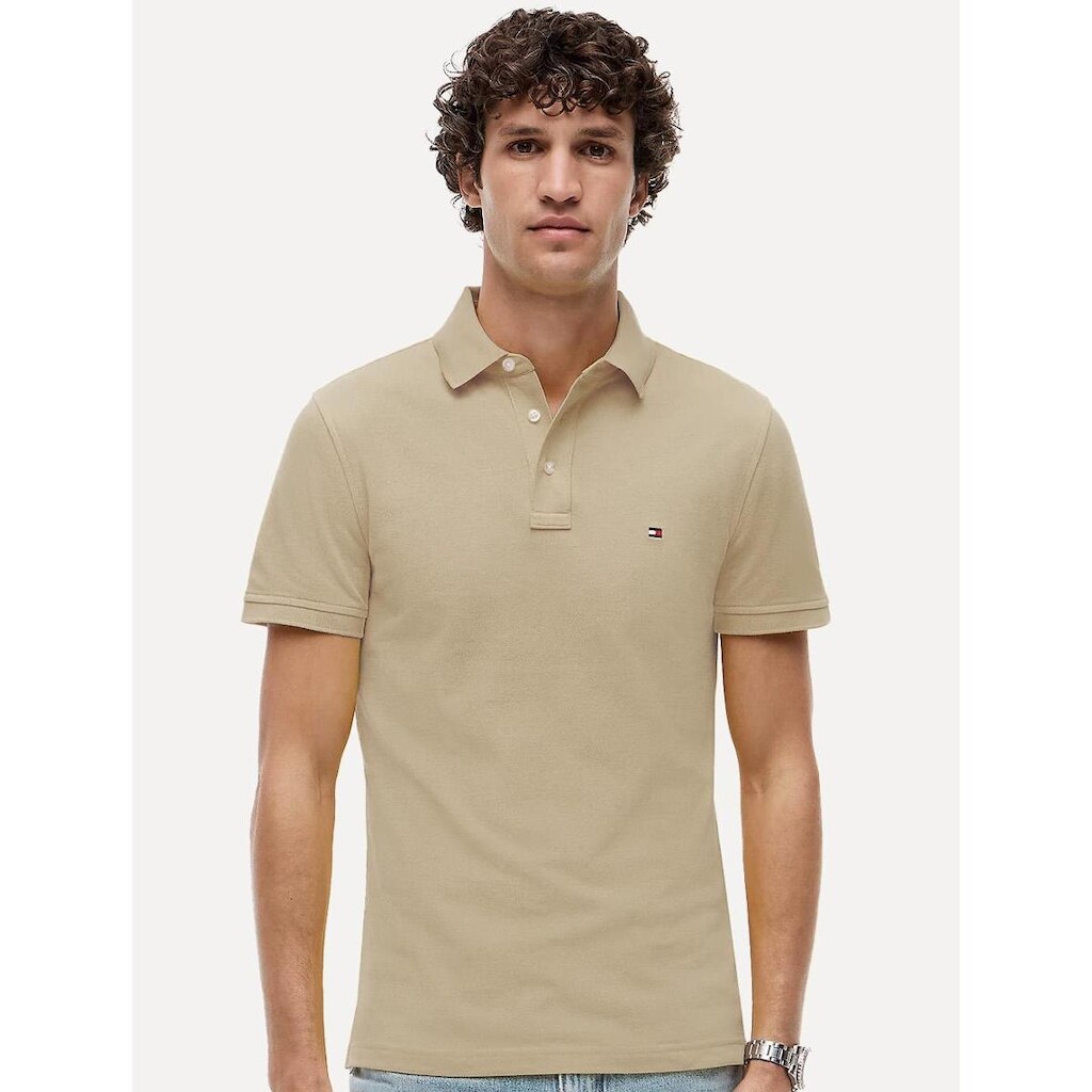 Polo Tommy Hilfiger Masculina Slim Piquet 1985 Cáqui Claro
