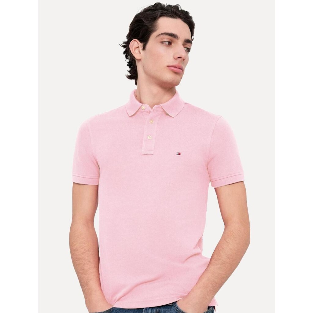 Polo Tommy Hilfiger Masculina Slim Piquet 1985 Rosa