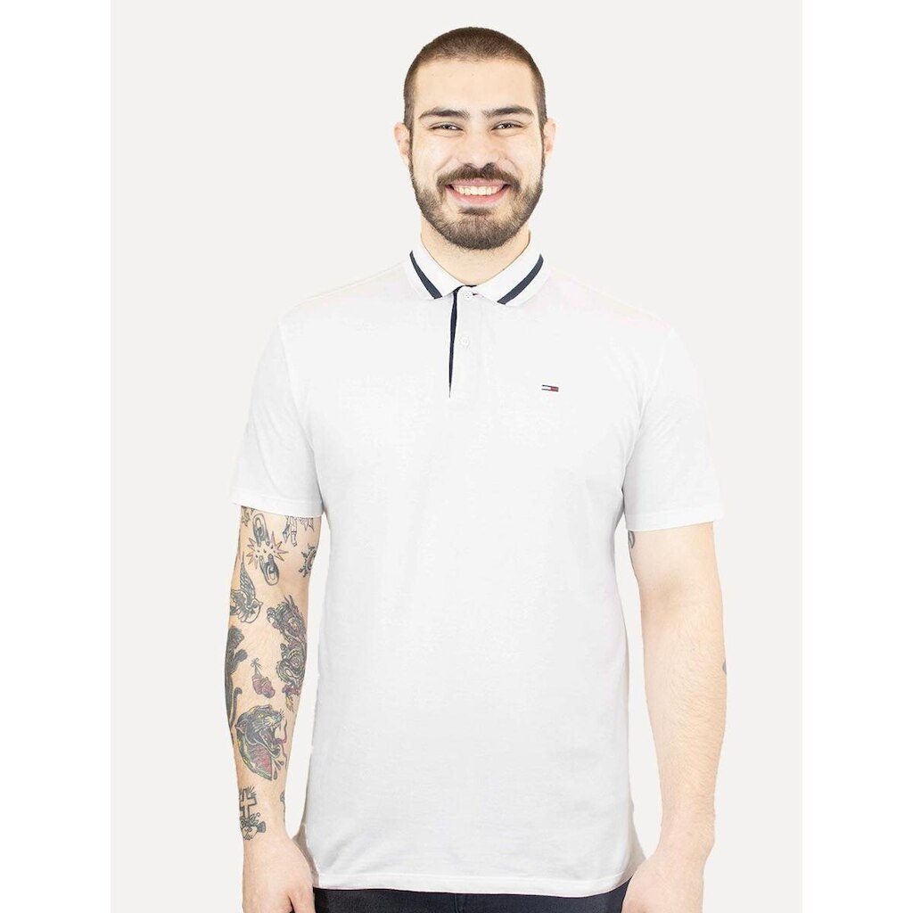 Polo Tommy Jeans Masculina Piquet Neck Branded Branca