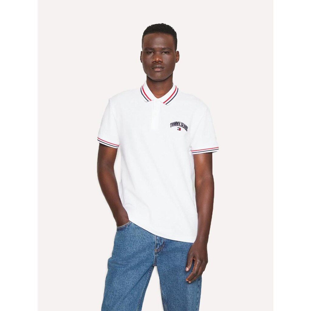 Polo Tommy Jeans Masculina Piquet Regular Graphic Tipped Branca