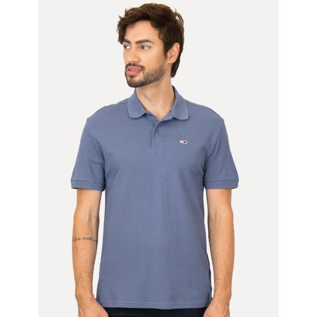 Polo Tommy Jeans Masculina Piquet Regular Placket Azul Índigo