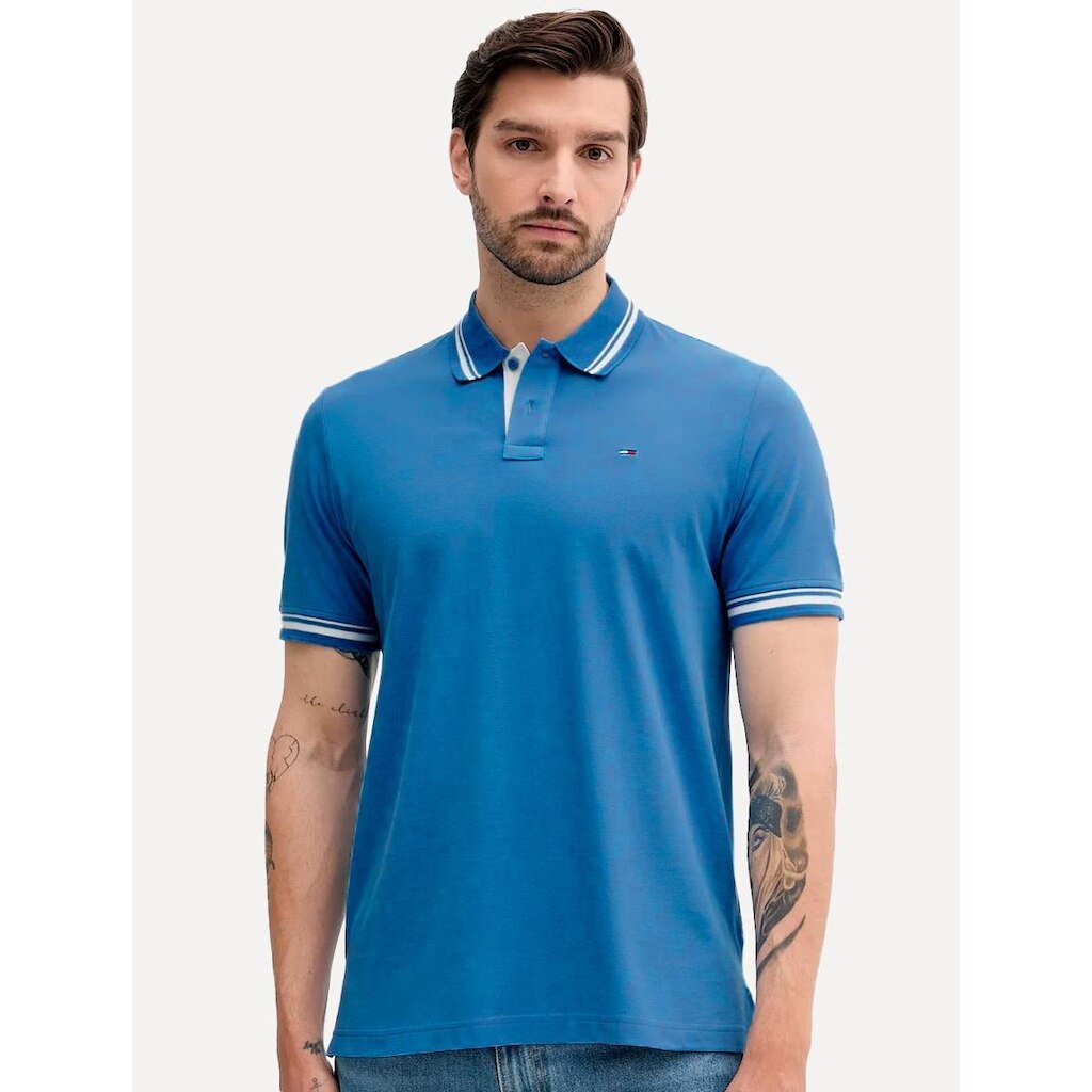Polo Tommy Jeans Masculina Piquet Regular Tipped Azul