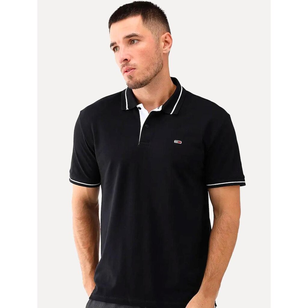 Polo Tommy Jeans Masculina Piquet Regular Tipped Preta
