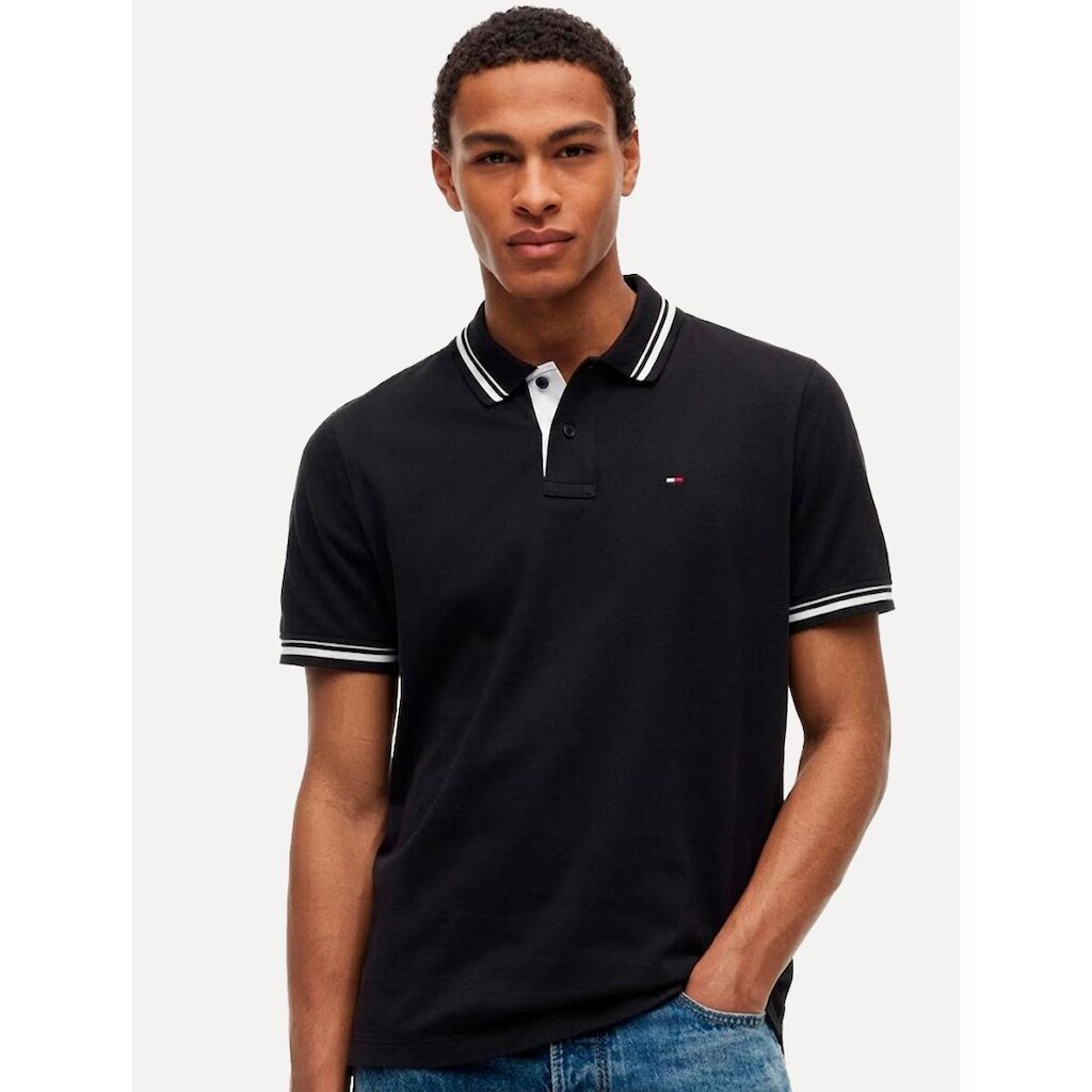 Polo Tommy Jeans Masculina Piquet Regular Tipped Preto