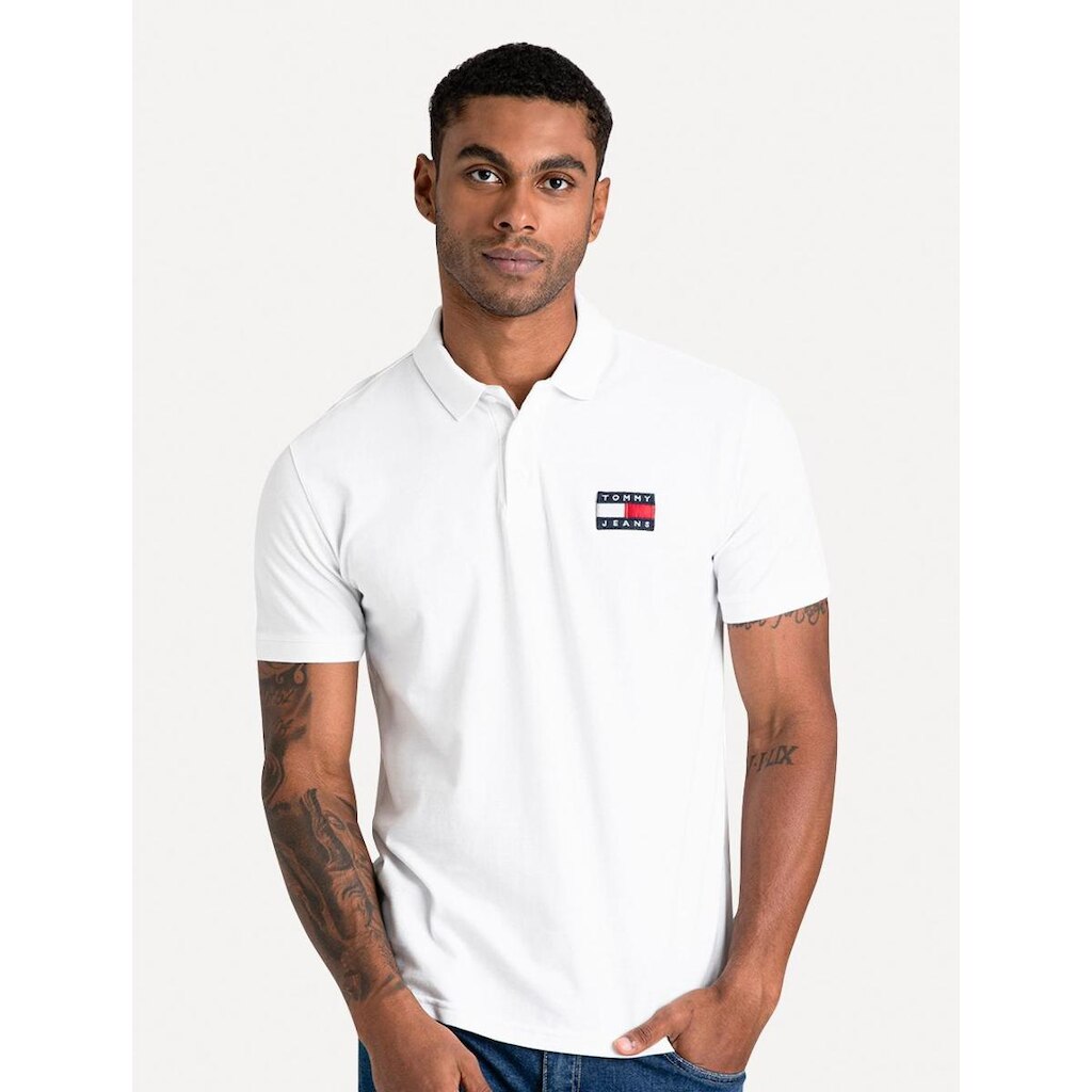 Polo Tommy Jeans Masculina Regular Classic Flag Badge Branca