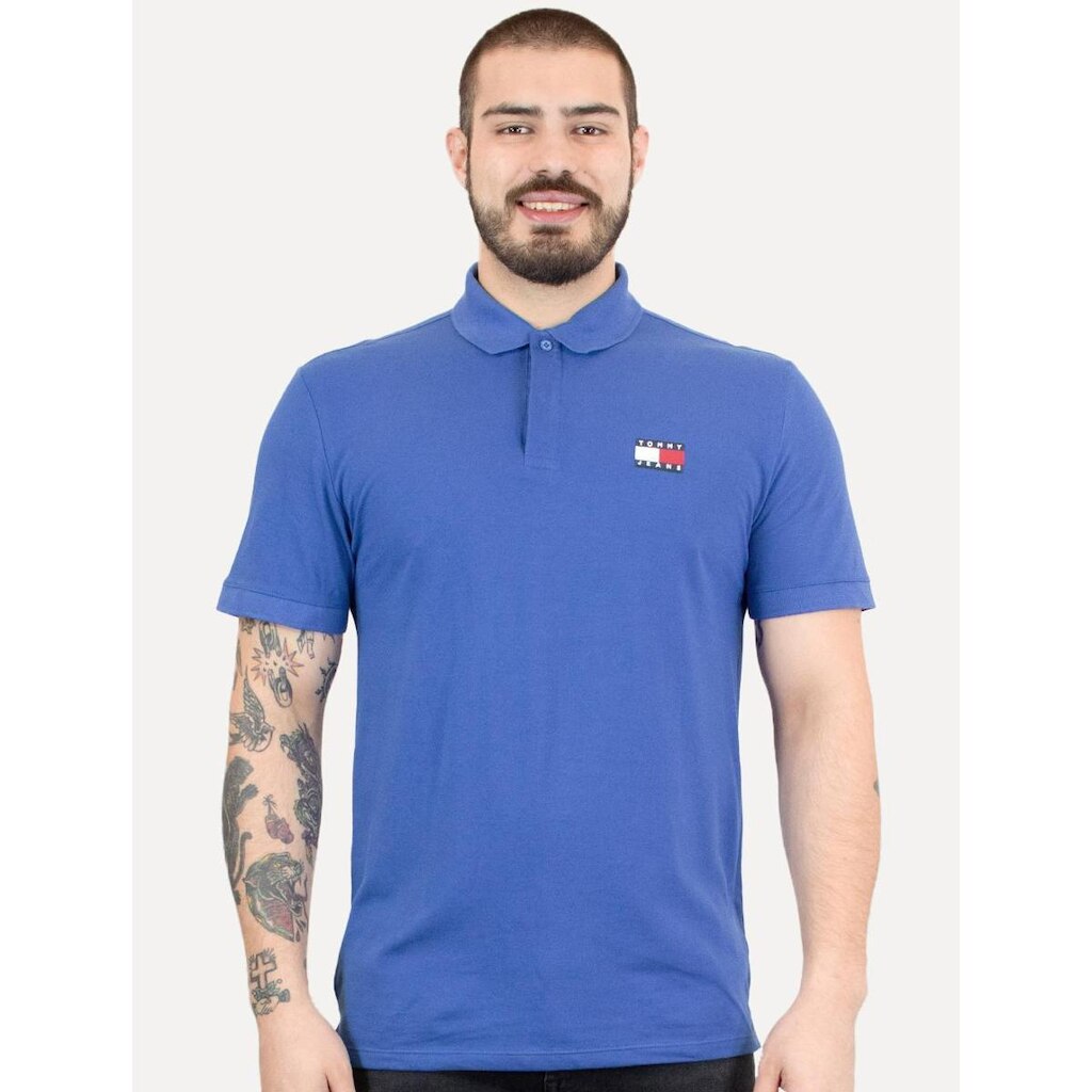 Polo Tommy Jeans Masculina Regular Flag Badge Azul Royal
