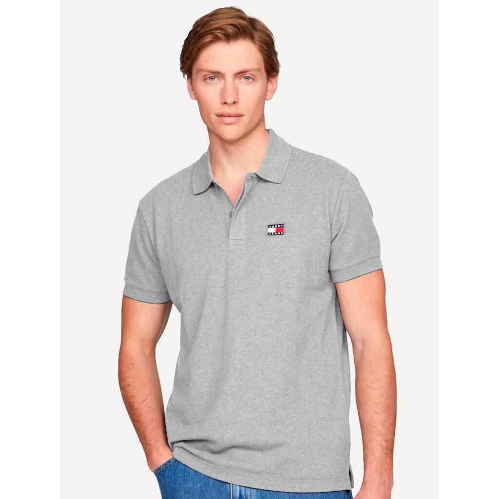 Polo Tommy Jeans Masculina Regular Heather XS Badge Cinza Mescla