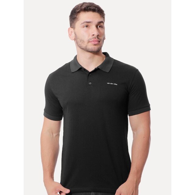 Polo Von der Volke Masculina Malha Origineel Label Preta