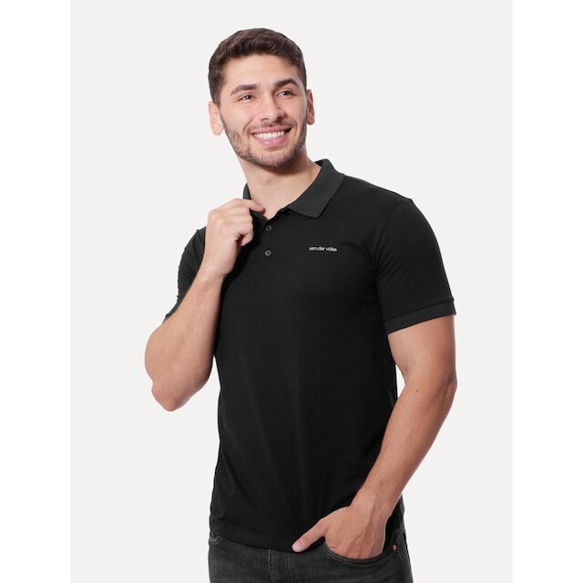 Polo Von der Volke Masculina Malha Origineel Label Preta