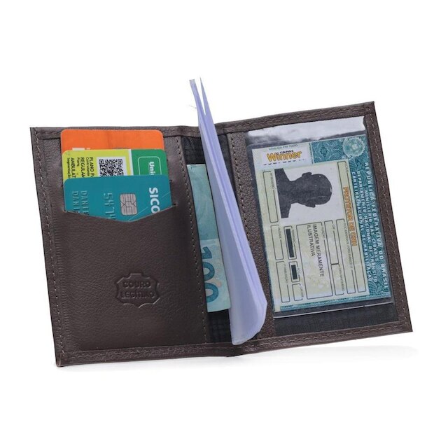 Porta Documentos Masculino Carteira Couro Cabe RG CNH Com Reparticoes Cartoes E Plasticos Internos