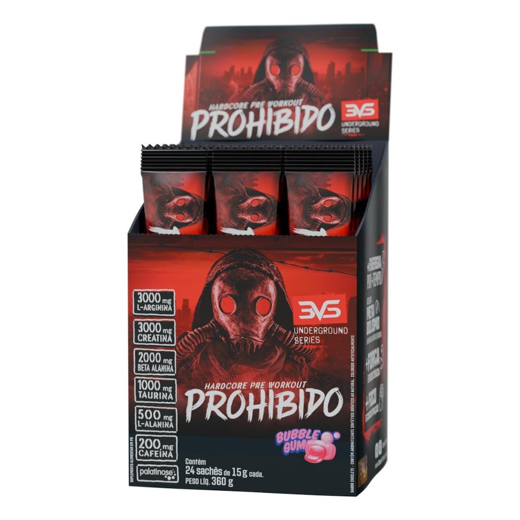 Pré Treino Prohibido 360gr Caixa 24 Sachês dose individual 15g cada