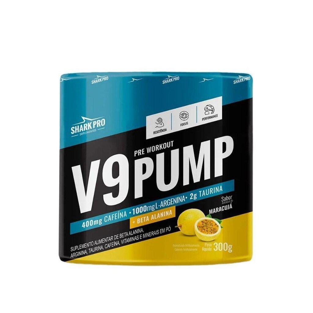 Pré Treino V9 Pump 300g Sabor Maracujá Shark Pro