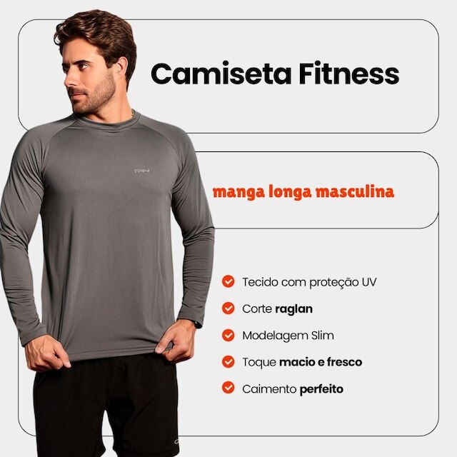 PretoCamisa Masculina Raglan Manga Longa Azul Marinho TR4 Proteção Uv Respirável
