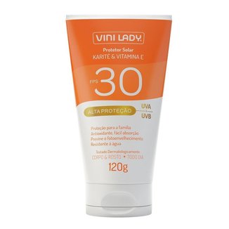 Protetor Solar FPS 30 Corpo e Rosto Karité Vitamina-E 120g Vini Lady